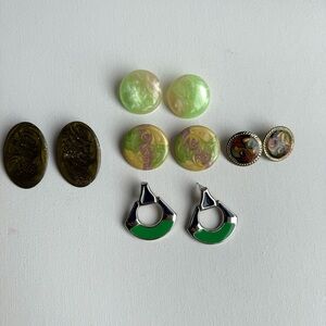 Vintage Lot of Earrings Greens 1980s